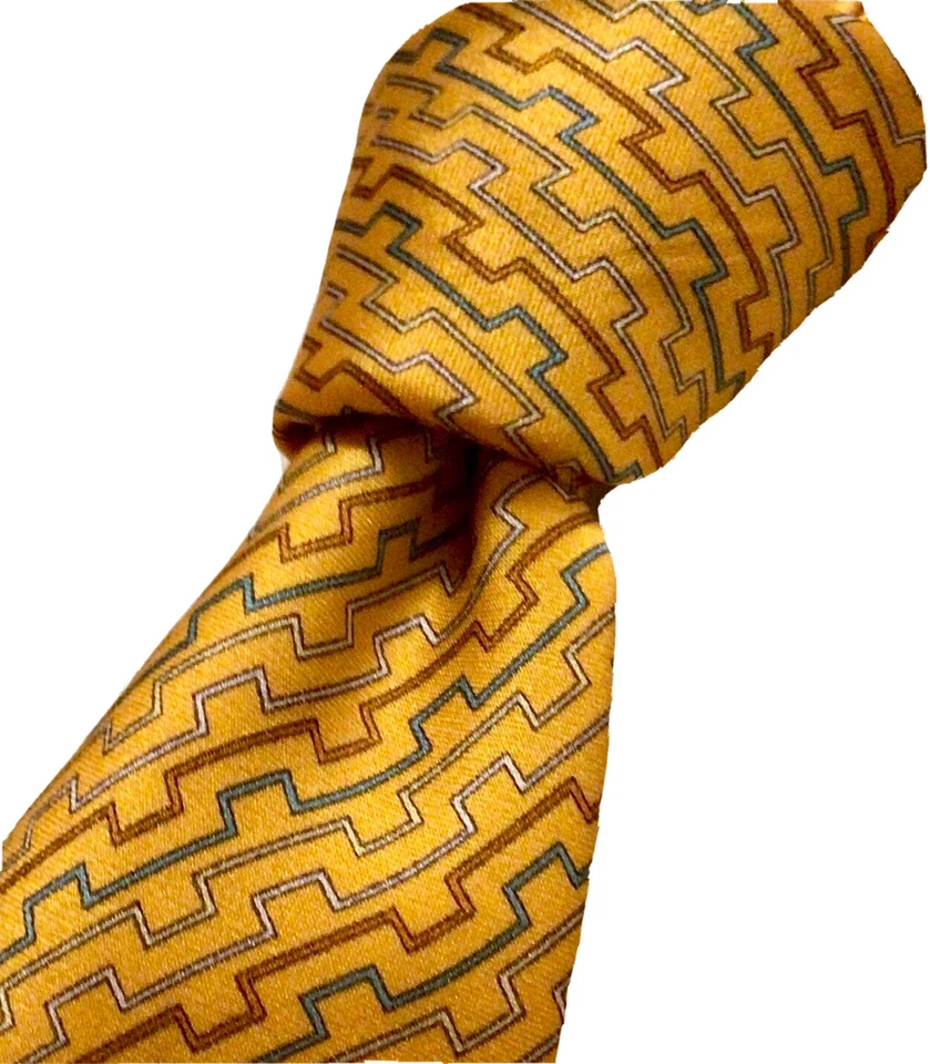 CORBATA MISSONI Oro Amarillo con Rayas Zig-Zag 31/4” Ancho Toda Seda Italia Excl’t Estado Foto 2 de 4