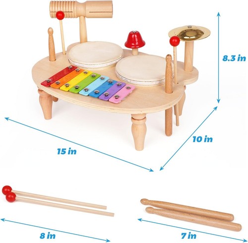 Kids Drum Set for Toddlers Baby Montessori Music Instruments Toy Wooden - Picture 7 of 7