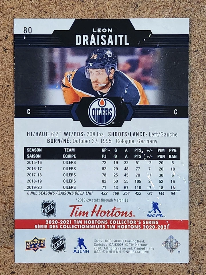 2020-21 Upper Deck Tim Hortons Collector's Series Hockey #80 Leon Draisaitl - Image 2 of 2