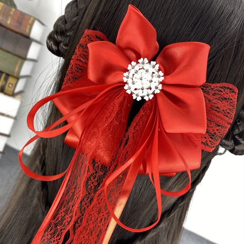 Kid Girl Hair Clip Bowknot Chinese Retro Style Headwear Hanfu Hair Accessory Red - Picture 13 of 19
