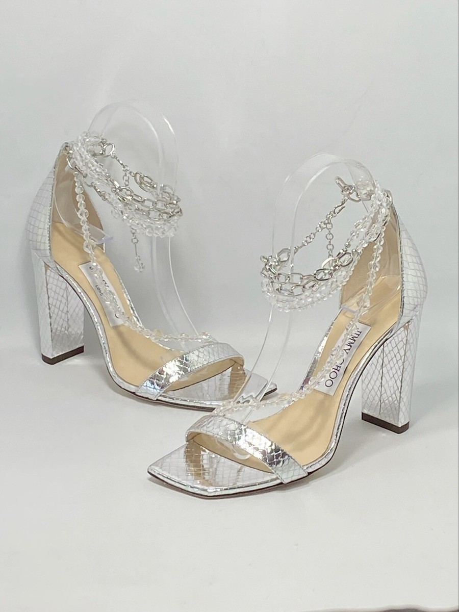 【新品・未使用】JIMMY CHOO ミュール 36.5 Jimmy Choo Croc-Embossed Metallic Leather Embellished