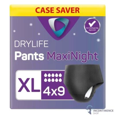4x Drylife Pants Maxi Night Incontinence Underwear - XL - 3000ml - Pack of 9