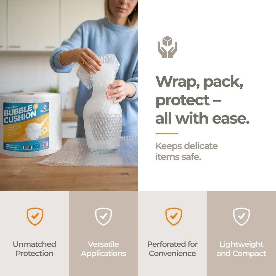 Bubble Cushion Wrap - 12" x 175 ft, Perforated, Small Bubbles, Eco-Friendly - Image 2 of 4