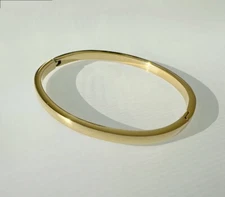 Stainless Steel Gold Slim Plain Women Tarnish-Free Cuff Bangle Bracelet Size 7