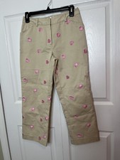 Lilly Pulitzer Khaki Color with Embroidered Pink Shells Long Pants Size 2