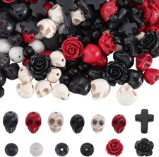 203Pcs Halloween Skull Beads Skeleton Charms Bulk Natural Lava Rock Synthetic Tu