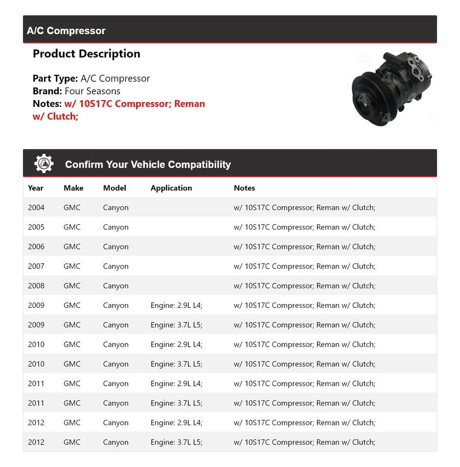 Compresor de aire acondicionado para GMC Canyon 2004-2012 4 estaciones 2005 2006 2007 2008 2009 2010 Foto 2 de 4