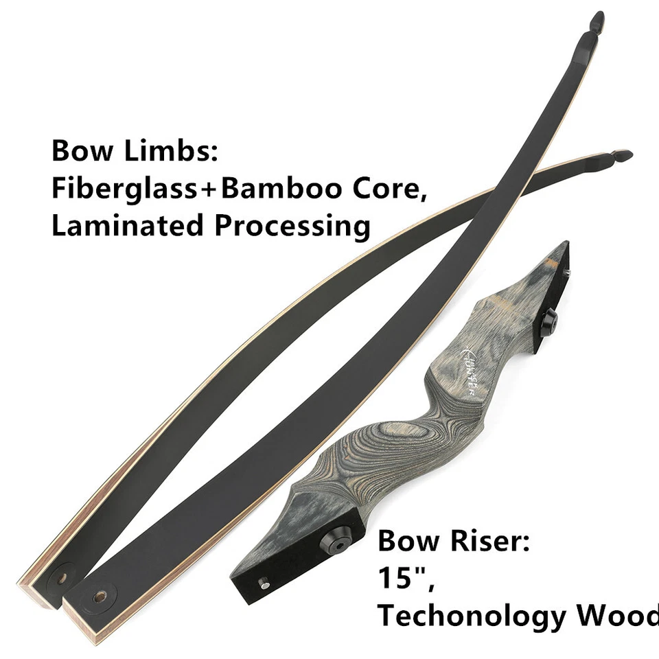 Arco largo de derribo de 60" 20-60 lb diestro derecho tiro con arco caza objetivo tiro cazador negro Foto 3 de 4