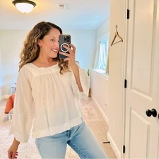 GAP White Linen Square Neck Flare Sleeve Top Blouse Small