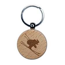 Skiing Ski Tuck Bully Bullet Stance Downhill Engraved Wood Round Keychain