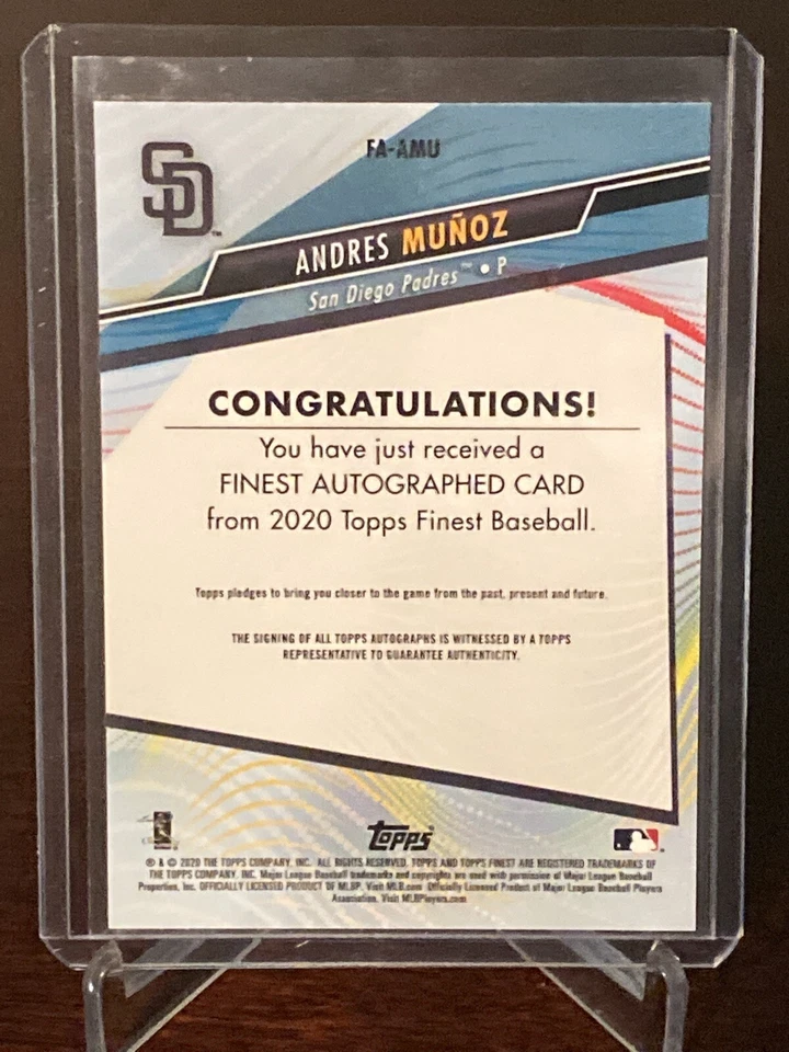 2020 Topps Finest Andres Munoz Rookie Refractor On Card Auto RC SP Padres Mint - Image 2 of 2