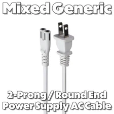 Mixed Generic (2-Prong / Round End) Power Supply AC Cables - Mixed Color/Length