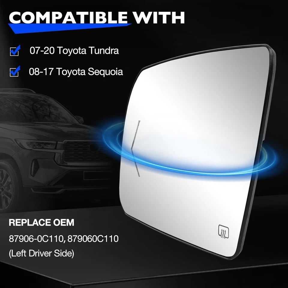 Espejo retrovisor térmico del lado del conductor de vidrio con intermitente para Toyota Tundra Sequoia 2002-20 Foto 2 de 4