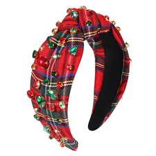 Christmas Headbands choose Red Plaid / green Headband Jeweled Crystal Wide knot