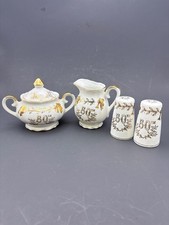 Vtg Lefton Japan White Gold Porcelain 50th Anniversary Cream, Sugar, Salt/Pepper