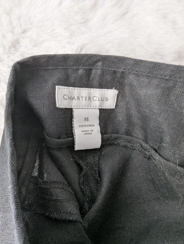 Falda Charter Club 100 % lino negra acampanada midi/maxi talla 14 Foto 3 de 4