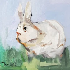 16x16 Art PRINT Painting by Artist Jose Trujillo Impressionist White Bunny
