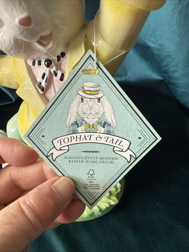 Top Hat Tails Sitting Mad Hatter Easter Bunny Spring Decor NWT 15.5T - Picture 7 of 8