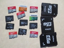 Lot of 12 used mixed 32GB class 10 MICRO SD  Card's and 3 Micro SD adapter 32 GB