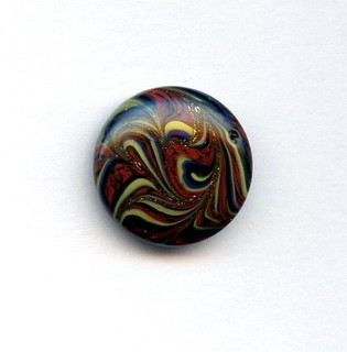 AWESOME BLACK GLASS button MULTI COLOR SWIRLS w/ GOLDSTONE just under 3/4"