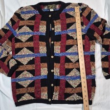 VTG South Wool Cardigan Sweater Womens Hand Knit Wool Bolivia Aztec Geometric