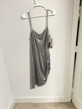 Reformation XL  Mini Dress Metallic Silver Asymmetrical Spaghetti Strap New