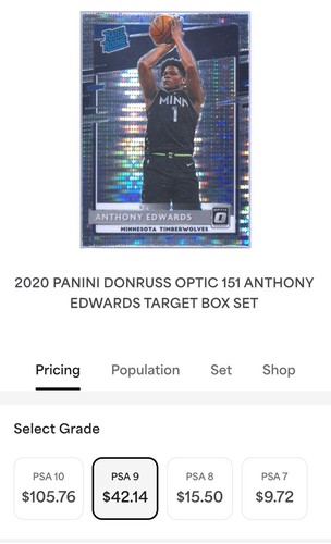 PSA 9 2020 PANINI DONRUSS OPTIC TARGET BOX SET #151 ANTHONY EDWARDS ROOKIE RC - Picture 5 of 5
