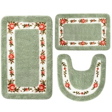 3 Pcs Rose Flowers Bathroom Rugs Set Coquette Room Decor Floral Rugs for Bath...