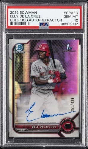 2022 BOWMAN CHROME PROSPECT AUTO REFRACTOR ELLY DE LA CRUZ 251/499 PSA 10  