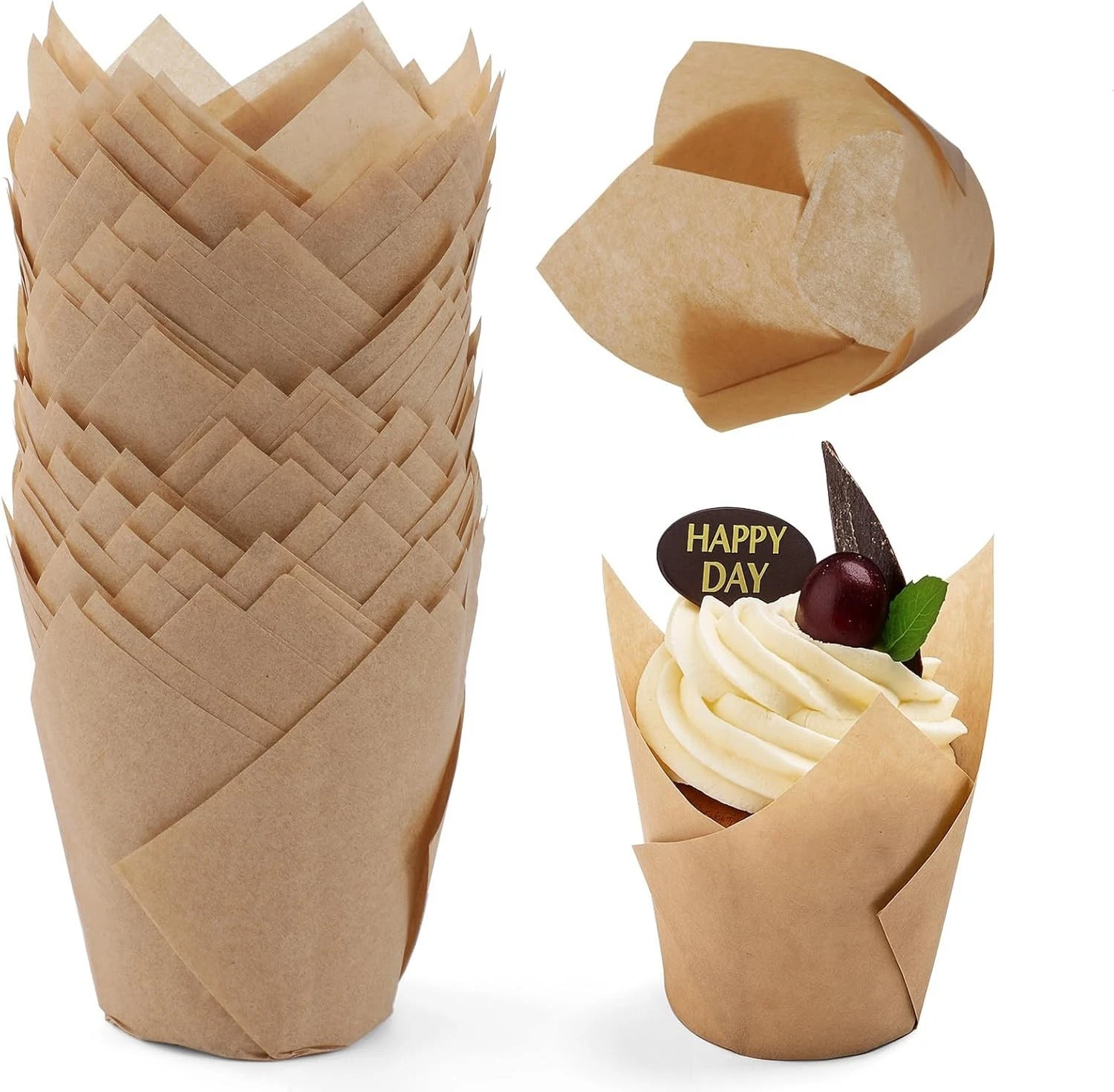 200pcs Tulip Cupcake Liners Greaseproof Baking Cups Muffin Holders for Bridal