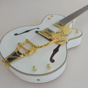 White Semi Hollow Body 22 Frets Electric Guitar Mahogany Body Gold Hardware