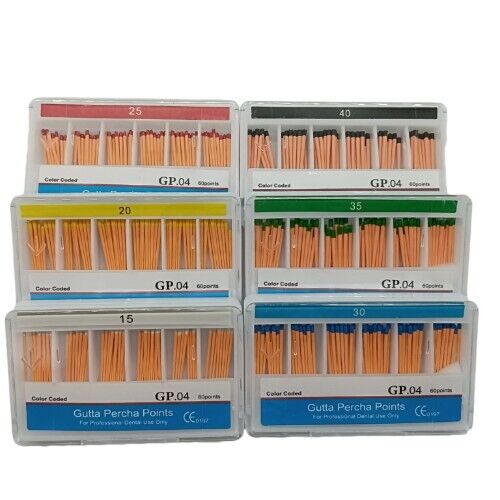 50Pks Dental Endodontic GUTTA PERCHA POINTS Taper 0.4 All Sizes 60 Points/box - Picture 1 of 16