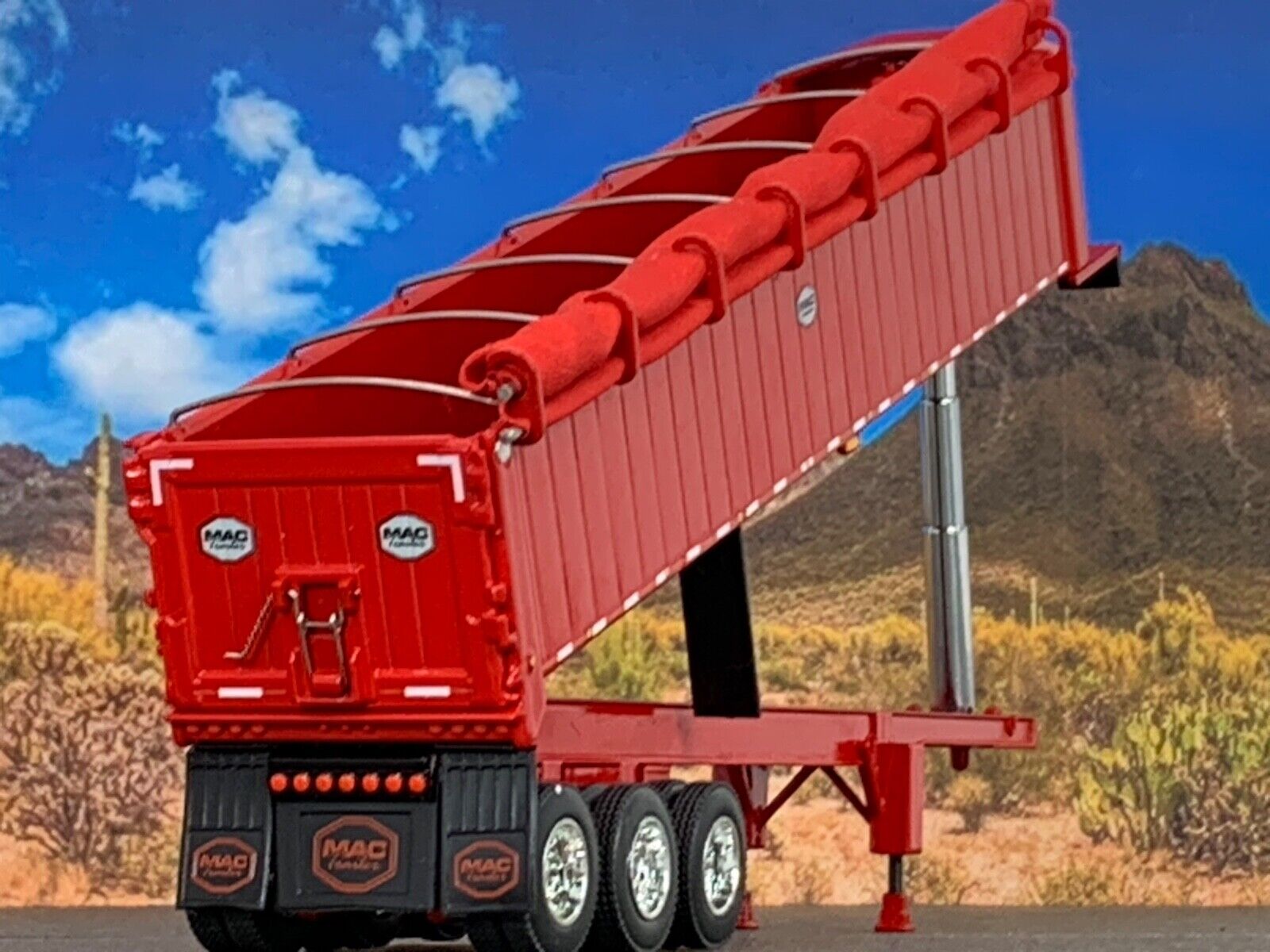 1/64 DCP RED MAC TRI AXLE END DUMP TRAILER W/ RED TARP