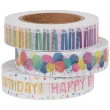 3 Rolls Rainbow Birthday Balloons Candles  Washi Tape Decorative Planner Crafts