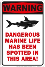 WARNING DANGEROUS MARINE LIFE METAL EMBOSSED SIGN OLE MISS LANDSHARK FINS UP