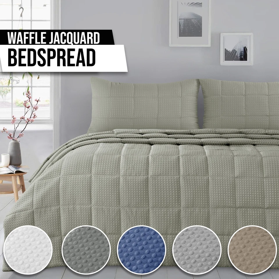 VELOSSO Waffle Jacquard Bedspread Comforter Quilt Pillowsham Throw Luxury Bedding Set