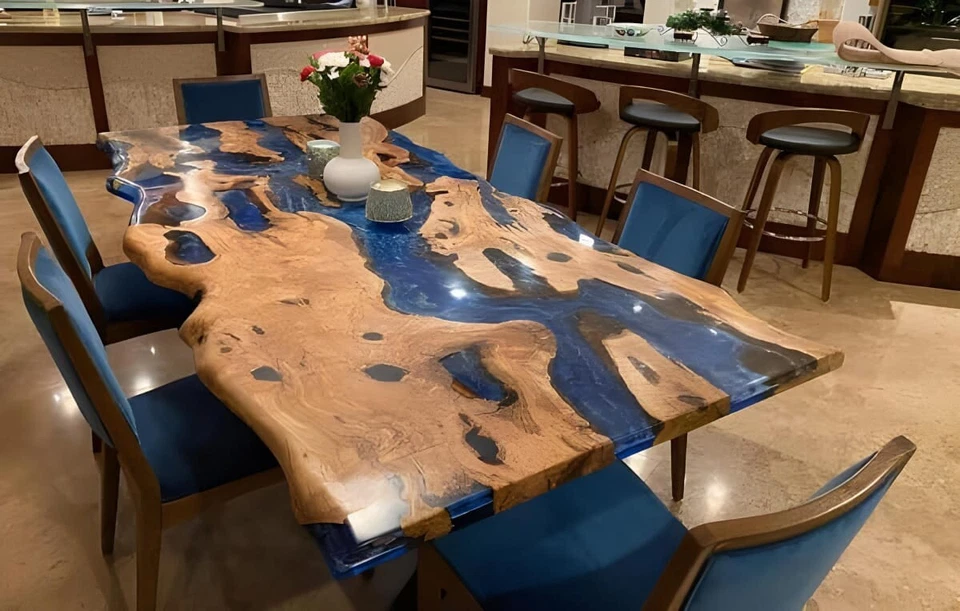 Custom Handmade Live Edge Epoxy Dining Table | Epoxy Resin Kitchen Table - Image 2 of 4