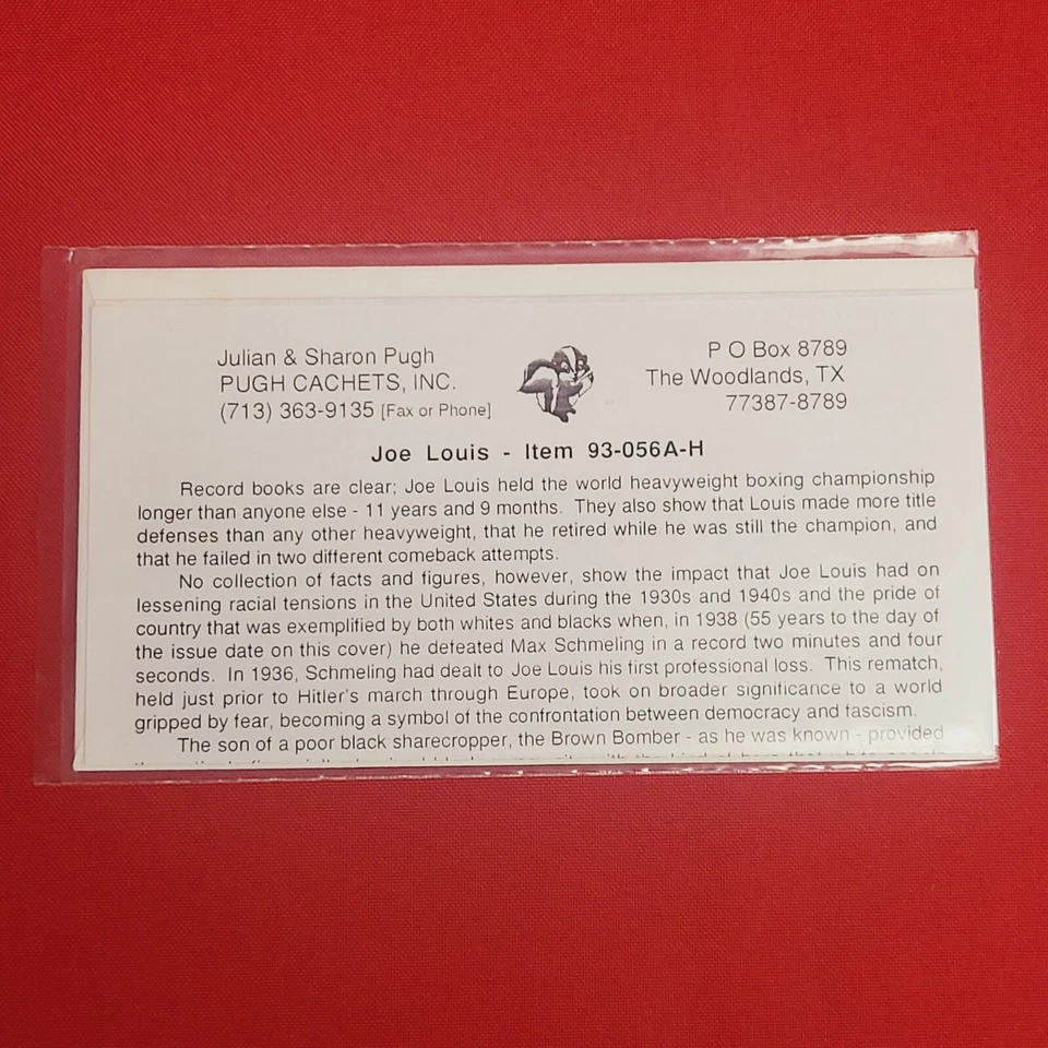 First Day of Issue Stamp Cache Envelope and Enclosure Joe Louis The Brown Bomber - Image 2 of 4