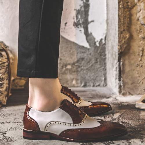 Mens Retro Brogue Pointed Toe Oxfords 