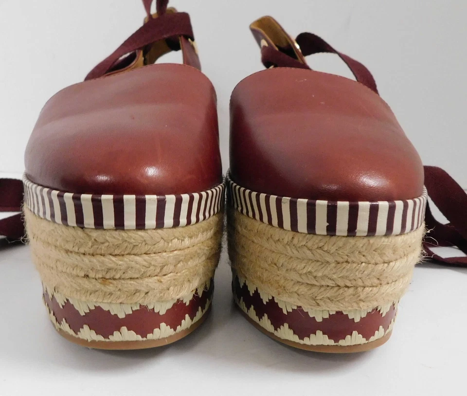 TORY BURCH Port Dandy Bordeaux Brown Leather Platform Espadrille Heels $375 10M - Image 3 of 4