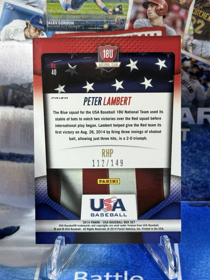 2014 Panini USA Baseball Peter Lambert 40 Red White Blue Refractor /149 - Image 2 of 3
