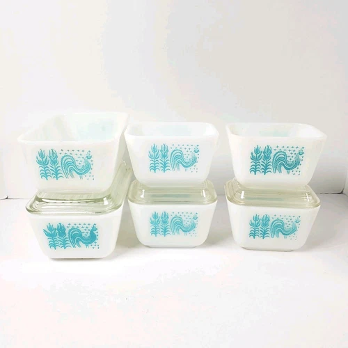 Vtg Pyrex Turquoise Amish Butterprint Refrigerator Dish Set 9 Pcs 501 & 502