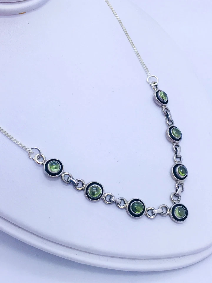 Solid Sterling Silver Necklace with Peridot Stones - Image 2 of 4