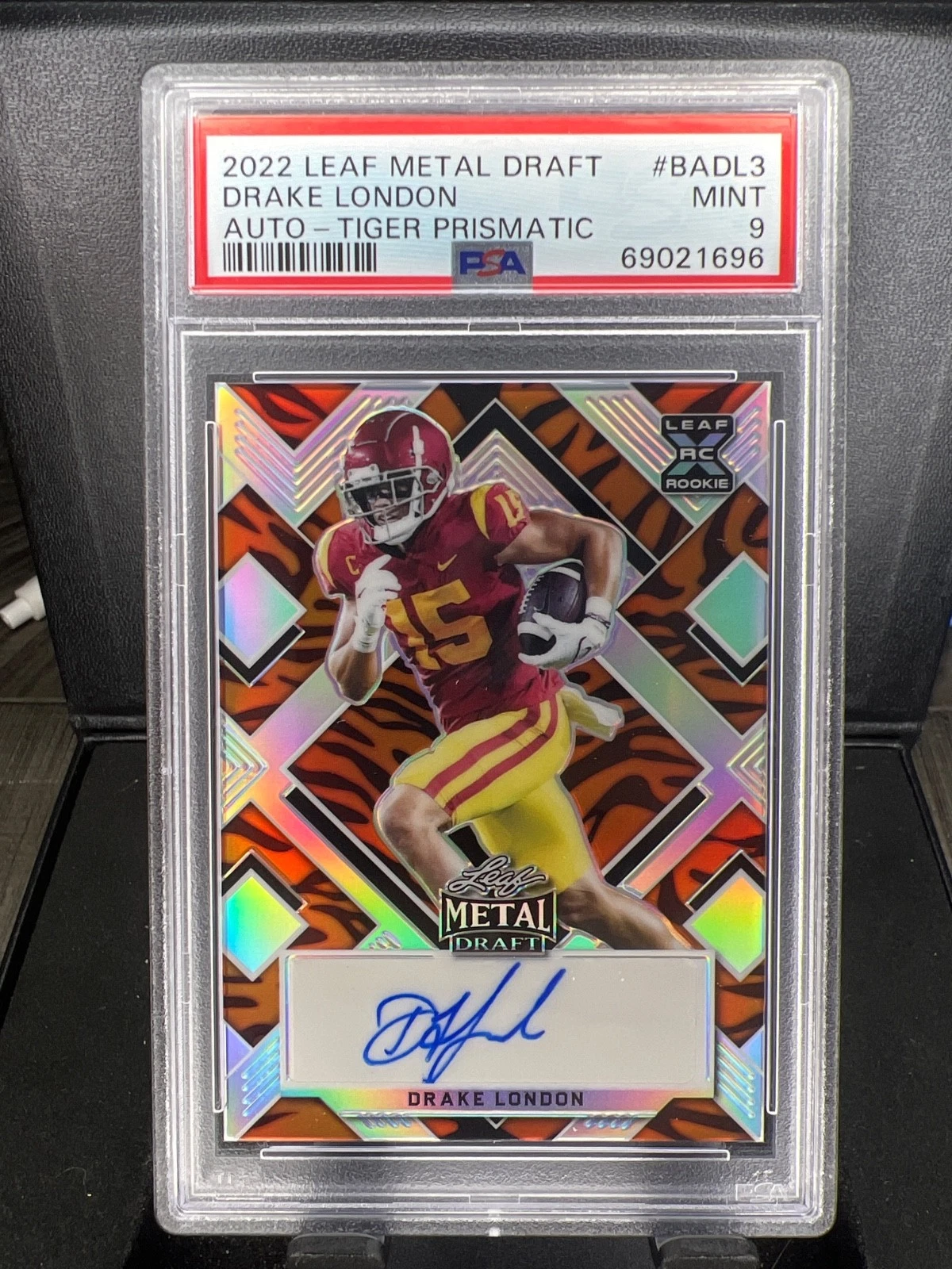 Drake London Leaf Metal Draft Autographs #BADL3 Tiger Prismatic