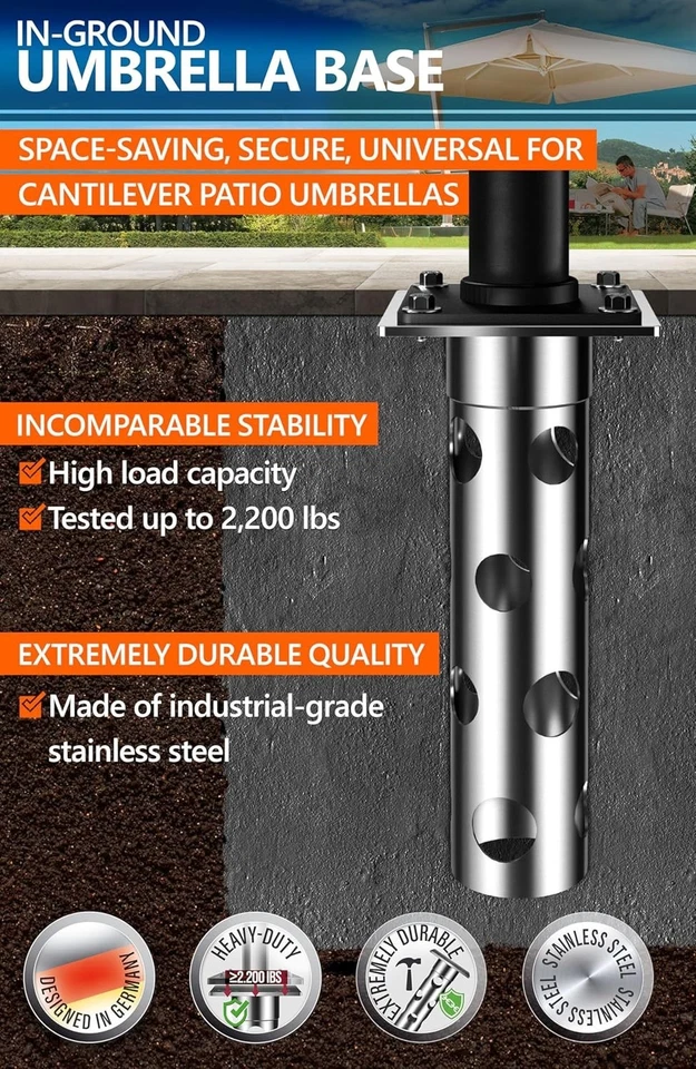 Base de paraguas en tierra, acero inoxidable - Soporte para paraguas en tierra, Q de por vida Foto 2 de 4