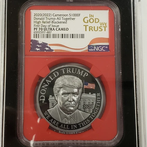 2022 100 Francs Cameroon 1 oz .999 Silver Donald Trump Blackened NGC PF 70 F9763