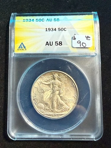 1934 WALKING LIBERTY HALF DOLLAR ANACS AU 58