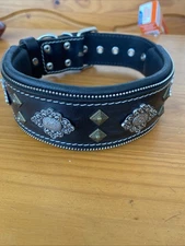 Bestia Aztec black Leather Dog Collar large e2
