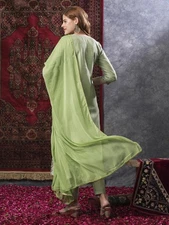 Gosriki Women'S Cotton Blend Embroidered Straight Kurta With Pant & Dupatta (...