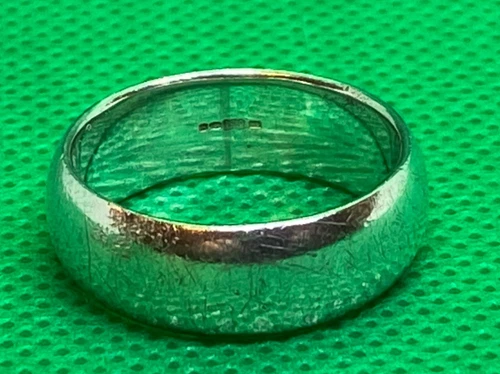 VINTAGE ST SILVER 925 WEDDING BAND D SHAPE RING SZ P 1/2 7.3g H'MK NOT SCRAP